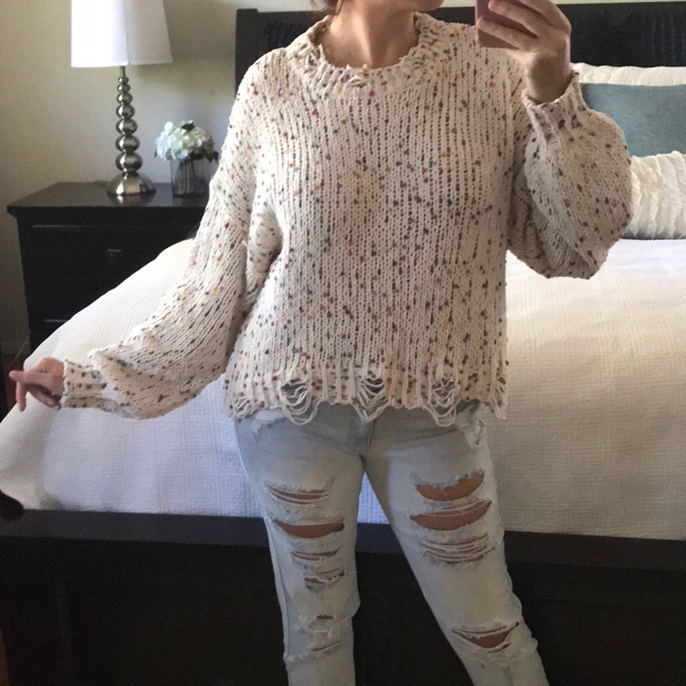 SOLD OUT- Cream Distressed Chenille Confetti - Picture 3 of 8